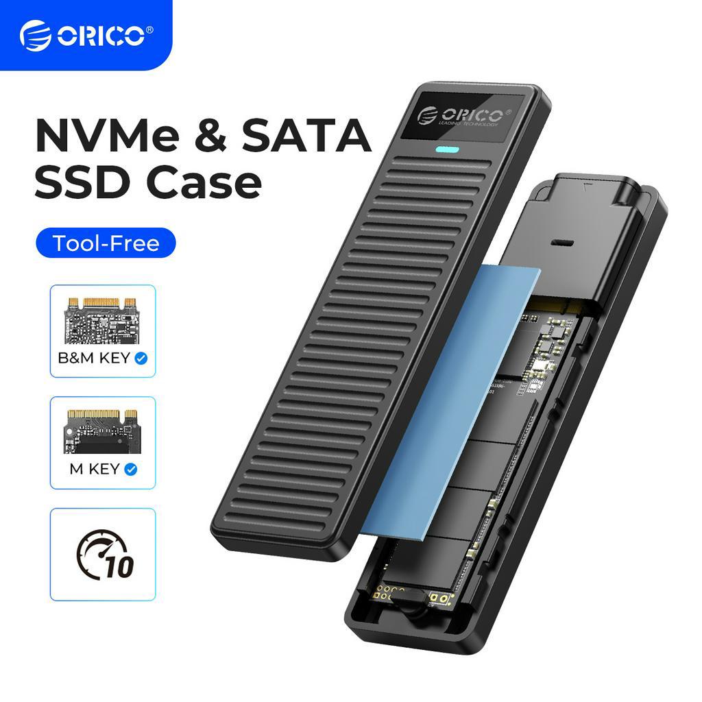 ORICO M.2 NVMe SSD Enclosure 10Gbps USB 3.2 Gen2 M2 SSD Enclosure Case Box Simple Design for NVMe SATA Tool-free Support UASP(PDDM2C3)