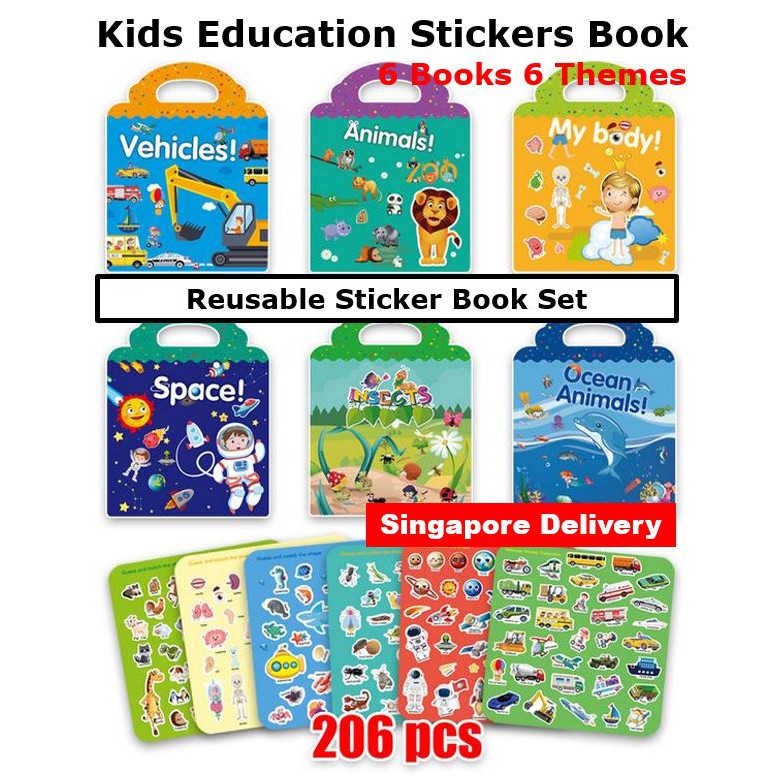 Kids Education Reusable Sticker Book (6Themes) English & Mandarin Learning Sticker Book